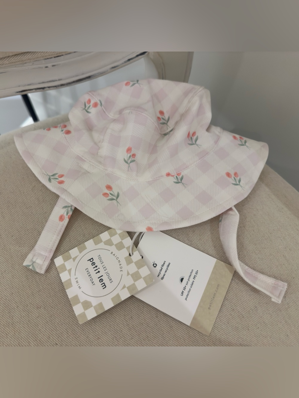 🤍 0~6 Mth Petit Lem Lavendar Tulip Bucket Hat Light Purple Baby Pink Gingham NWT